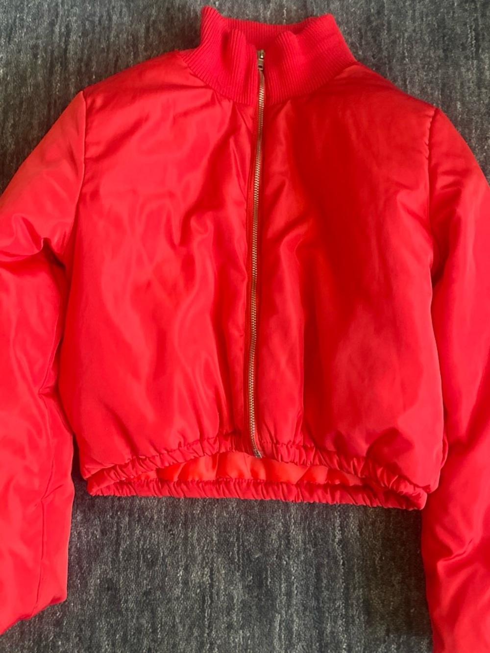 Adika Red Cropped Bomber Jacket - Zip Front